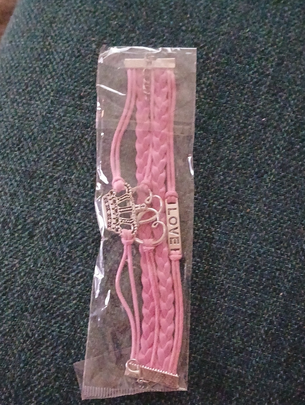 Love Pink Layered Bracelet with Crown Charm and LOVE Bar